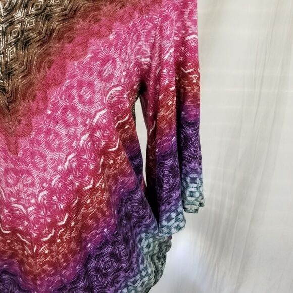 Democracy Geometric Print 3/4" Angel Wing Sleeves Bubble‎ Hem Blouse Size M - Picture 5 of 9